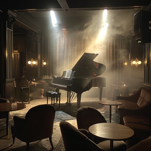 Gentle piano notes intertwine with soft, soothing arrangements to create a nostalgic, serene experience reminiscent of a relaxing vintage cabaret evening.