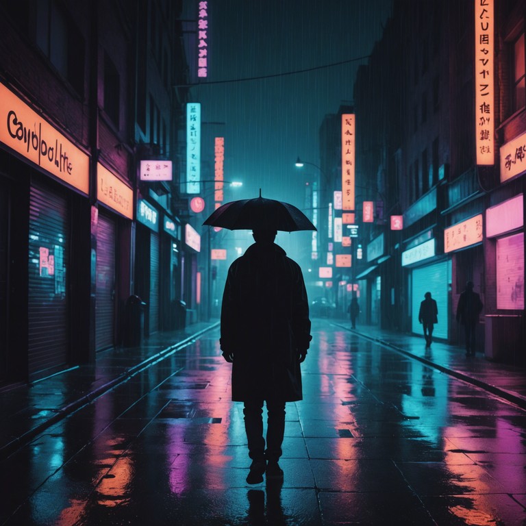 This instrumental track captures the essence of nocturnal city life, permeated with a sense of nostalgia and reflective thoughts. Through somber tones and a haunting atmosphere, it paints an auditory picture of a lone figure wandering through light drenched streets, their mind adrift in memories and thoughts of what's been left behind. Key shifts and minor chords build a pensive mood, complemented by the soft electronic waves synonymous with new wave music.