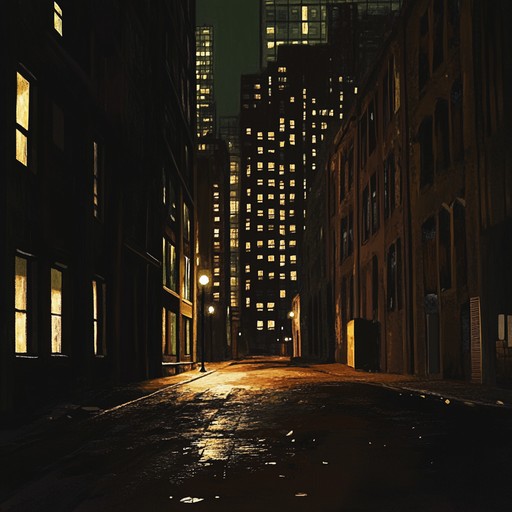 An instrumental hiphop track combining dark beats with haunting synths and atmospheric sounds, evoking the tension and mystery of city streets after dark.