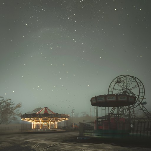 Step into a supernatural fairground where swirling melodies waltz through the dark, haunted night. Eerie carnival sounds imbue a sense of dread and wonder as unsettling organ tunes merge with haunting themes. Ghostly whispers and distant laughter form an ominous backdrop to the eerie yet mesmerizing waltz.