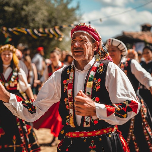 Immerse in a vibrant balkan village festivity, where the infectious chalga beats take over the air, inviting everyone to dance with joy. The upbeat tempo is accentuated by playful accordion riffs, energetic brass sections, and rhythmic percussion that emulate the lively atmosphere of a traditional balkan celebration.