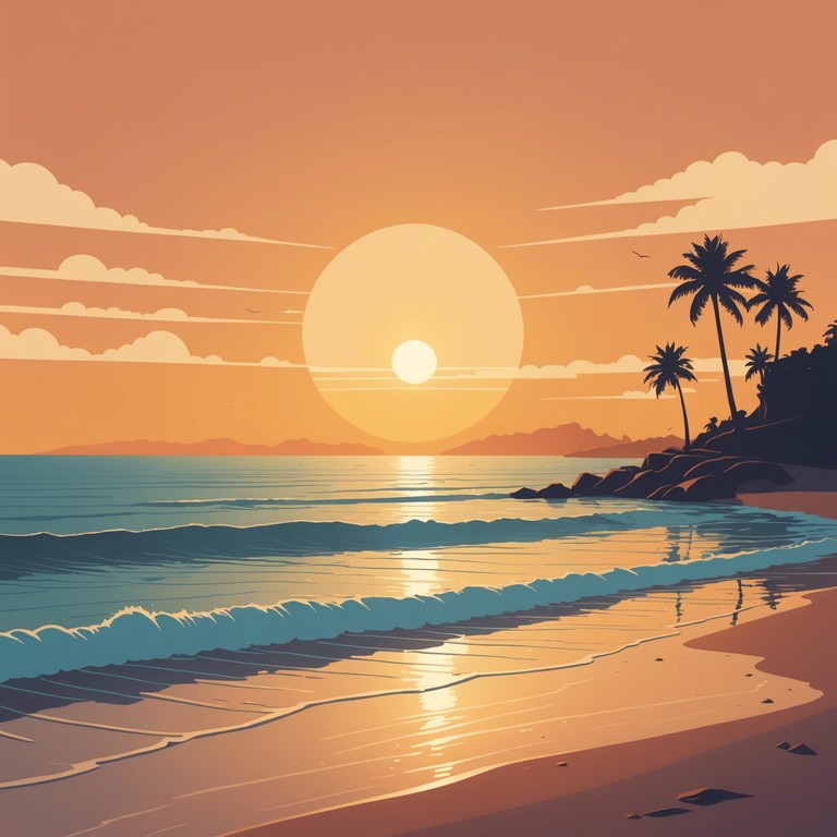 A smooth rock instrumental track that features a soft, melodic electric guitar playing over subtle oceanic soundscapes, evoking images of a serene beach at sunset. The composition is soothing, incorporating light percussion rhythms that complement the airy guitar tones