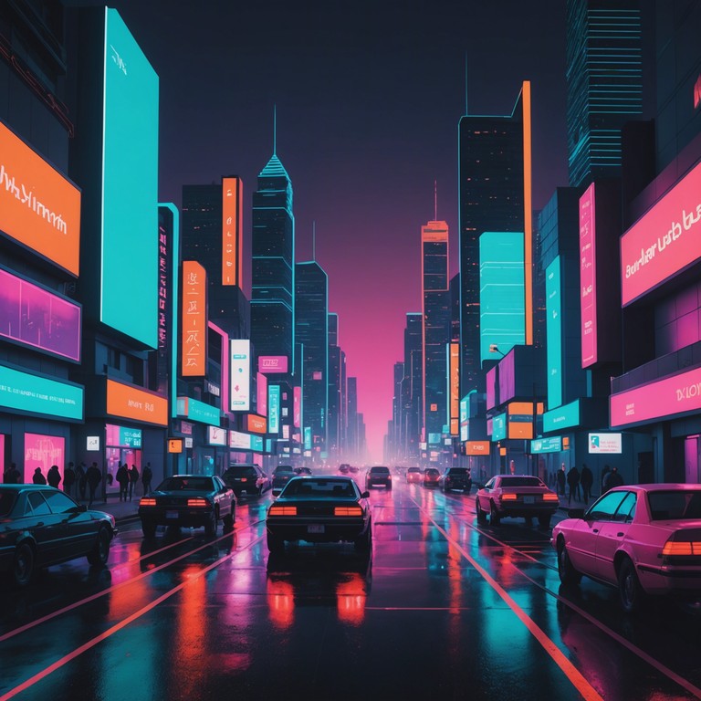 Imagine speeding through a futuristic cityscape where the pulse of neon and the rhythm of life blend into a vibrant soundscape of color and sound, driven by powerful electropop beats.