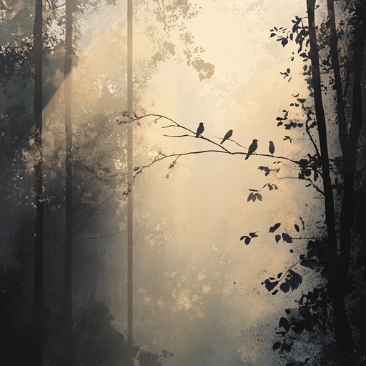 A tranquil musical piece that captures the serene whispers and fluttering wings of birds in a dense, misty forest. The composition focuses on emulating the rhythmic patterns and melodic tunes of various bird calls, creating a soothing and vibrant soundscape that encourages relaxation and introspection.