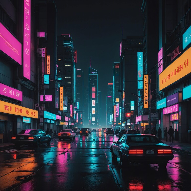 Visualize speeding through a futuristic, neon lit metropolis with a sense of mystery and urgency. Driving synths and pounding beats maintain relentless energy, creating a backdrop for scenes of pursuit or dramatic escapes under the city night sky.