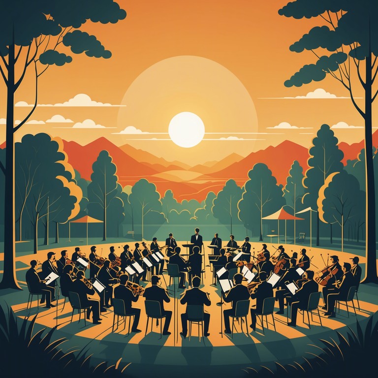 An orchestral piece that sounds like the first light of dawn breaking over a serene landscape, featuring rich strings and an uplifting crescendo.