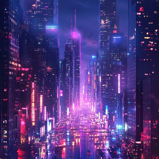 A powerful, driving track evoking the bustling energy of a neon drenched metropolis, with pulsating synths and sharp electronic beats that build a confident atmosphere full of futuristic elements and relentless rhythm