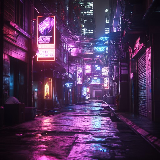 An electrifying mix of futuristic synth melodies and aggressive metal guitar riffs, creating a high energy sound perfect for cyberpunk themed settings