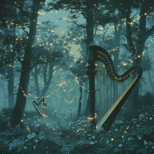 Create a soothing instrumental piece with delicate harp melodies that transport children to a whimsical, magical forest. The composition should be calming, featuring soft, lullaby like progressions, designed to help children relax and drift into peaceful sleep. The music should also evoke the sense of enchantment and wonder, embodying the serene beauty of nature at twilight through gentle, repetitive arpeggios and subtle background harmonies.