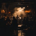 intimate jazz bar, soft whispers, calming aura