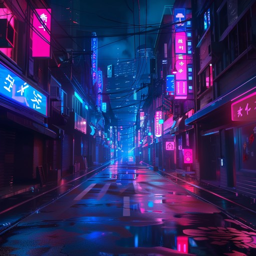 Picture cruising through a neon-lit cityscape in a future metropolis. The track builds an atmosphere of a tech-infused urban environment with pulsing synths and rhythmic undercurrents, creating a sense of motion and excitement.