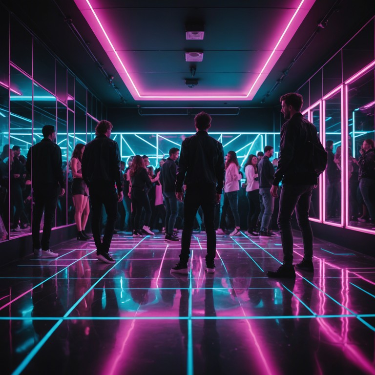 This alternative take emphasizes the inner clash of revelry and anxiety as pulsating disco rhythms fight against a backdrop of eerie synth sounds, creating a soundscape that's both inviting and unsettling, perfect for a late night dance session where the revelry is laced with a touch of paranoia.