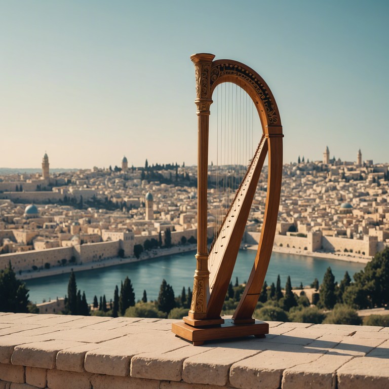 Recreating the serene atmosphere of sacred ancient spaces, this composition uses the soft tones of a harp to depict jewish cultural depth intertwined with an aura of timeless spirituality.