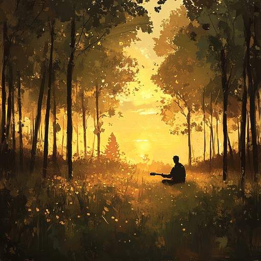 Immerse yourself in the tranquility of nature with a calming guitar tune, softly depicting peaceful forest scenes and the essence of serene solitude.