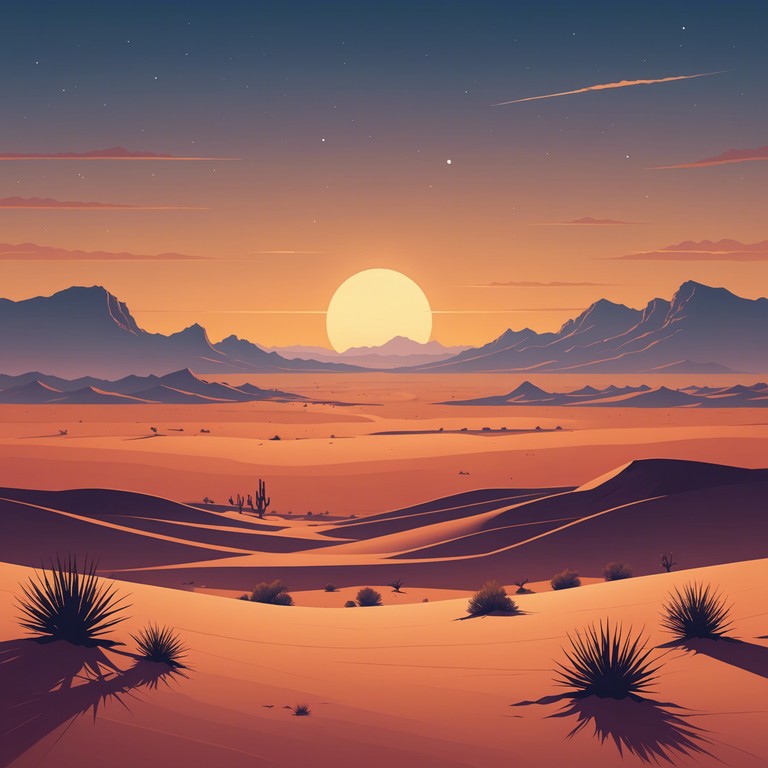 A song that evokes the deep mysteries and vast expanses of a desert at twilight. The music swirls with enigmatic undertones, subtly telling stories of solitude and whispered secrets carried by the wind. The composition blends traditional country elements with a hauntingly enigmatic tone to create a piece that feels as expansive as the desert itself.