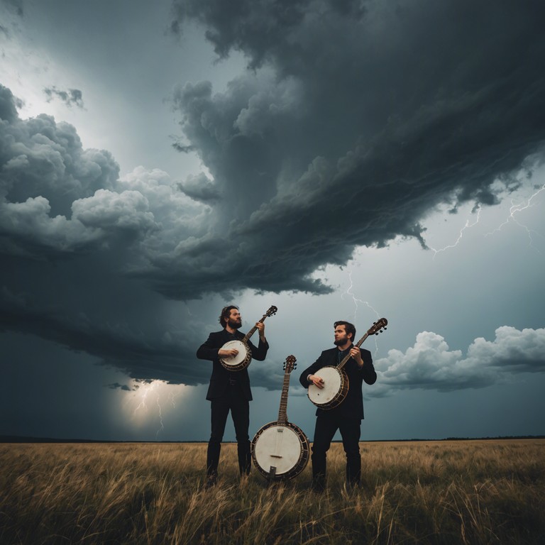 In this high energy piece, traditional bluegrass instrumentation meets frenzied tempos and unorthodox arrangements creating a thrilling ride that energizes and overwhelms. Percussion is minimal to foreground the strings' frenzy. Dynamics shift dramatically to enhance the chaotic nature of the song with unexpected pauses and accelerations. The resulting composition is a vigorous testament to the versatility of bluegrass, reimagined in a wildly chaotic context.