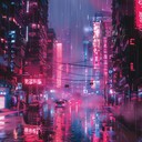 sharp beats with eerie, unsettling synths in cyberpunk realm.