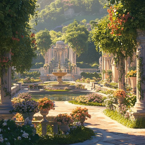 A tranquil, flowing instrumental piece featuring a delicate harpsichord melody accompanied by lush strings. The composition evokes images of blooming flowers and gentle sunlight, reminiscent of a peaceful stroll through a baroque garden. Flowing dynamics and airy texture bring a sense of calm and grace to the listener.