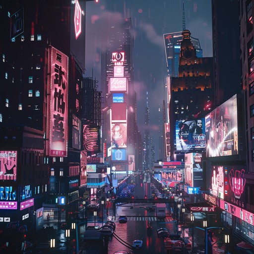 A high energy composition capturing the essence of a futuristic cityscape, featuring powerful synths and driving rhythms to create an engaging cyberpunk experience