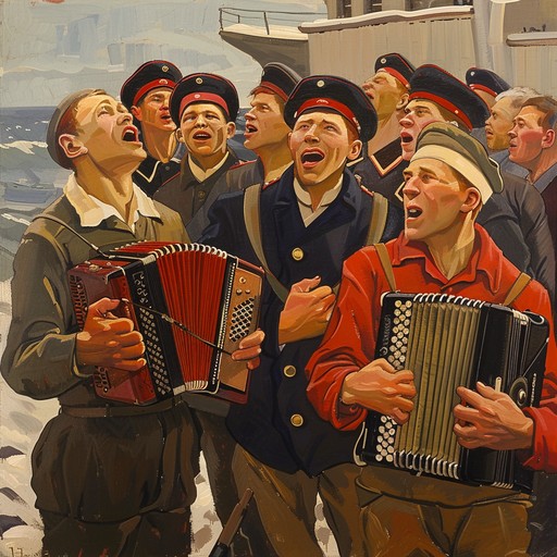 A spirited and joyful piece that captures the essence of the russian navy, celebrating themes of adventure, friendship, and triumph. The tune is lighthearted and upbeat, evoking images of sailors setting sail, the wind in their faces, and the promise of new horizons. The melody is colored with traditional russian musical elements, giving it an authentic and heartwarming feel.