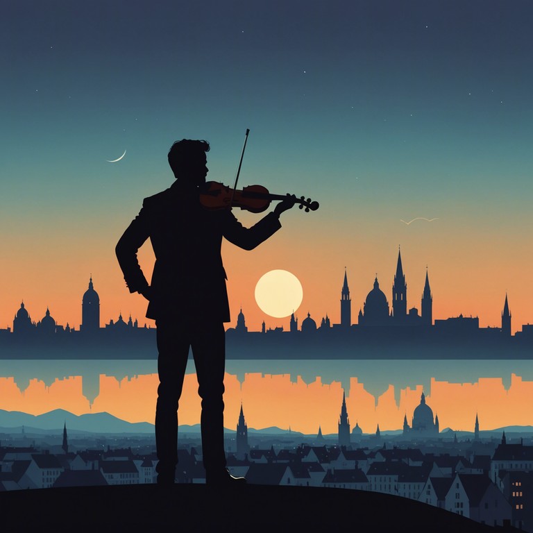 As the sun sets over the picturesque landscapes of vienna, a single violin begins to play. Gently, the tune flows, weaving through the cobblestone streets and echoing off ancient architecture, carrying tales of timeless romance and quiet longing. This piece is perfect for depicting scenes of tender farewells or thoughtful evenings.