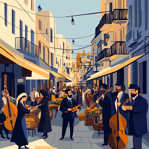 A lively mashup of traditional klezmer and contemporary sounds, featuring bold clarinet solos and a rhythmic backbone, perfect for celebrating jewish culture with modern flair.