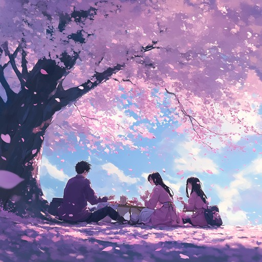 A joyous instrumental piece inspired by the magical essence of anime spring scenes, where cherry blossom petals fill the air. The melody dances playfully, evoking a sense of innocence and wonder.