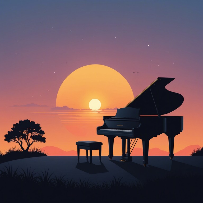 As the sun sets, the ethereal sounds of a softly played piano fill the air in a whimsical torch lounge, weaving stories of days gone by and fantasies yet lived. This music captures the gentle interplay of shadow and light, inviting listeners to drift into their imagination.