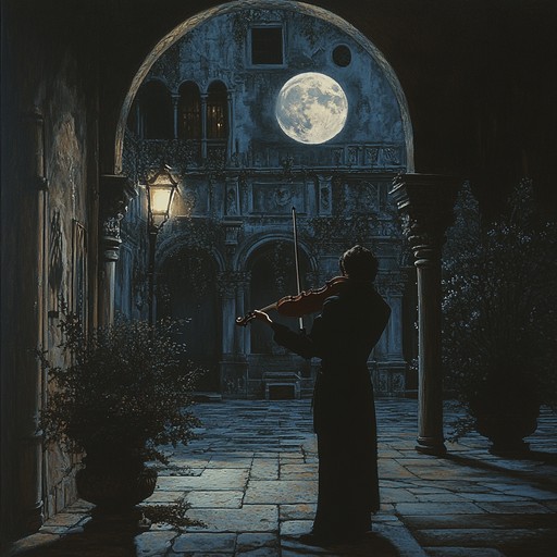 A melancholic yet tender composition, with violins gently weeping over a subtle cello foundation. Darkness enshrouds a deep, romantic yearning as the melody unfolds in an intimate dance of shadow and light. Powerful dynamics bring an epic sense of longing, where each note tells a story of lost love beneath the moonlit night.