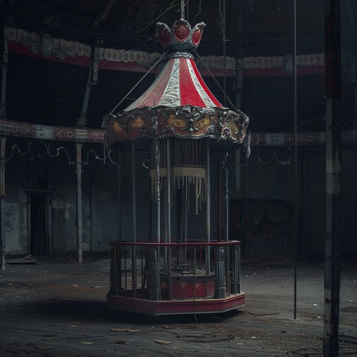 An unsettling and haunting minimal track featuring a distorted music box melody, glitchy electronic textures, and distant carnival sounds. The piece evokes a sense of an abandoned circus, with the music box serving as a ghostly remnant of a once lively atmosphere.