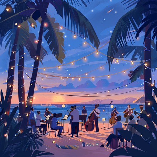 An energetic yet calming latin jazz tune perfect for a beach party at dusk. The vibrant saxophone and rhythmic claves create an atmosphere of joyful dance and tropical serenity, offering an ideal backdrop for merriment and relaxation by the ocean's edge.