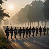 the sound of marching troops at sunrise