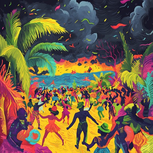 An invigorating instrumental calypso piece that immerses listeners in the midst of tropical chaos, capturing the wild energy and unpredictability of a caribbean storm through fast paced rhythms and lively steelpan melodies.