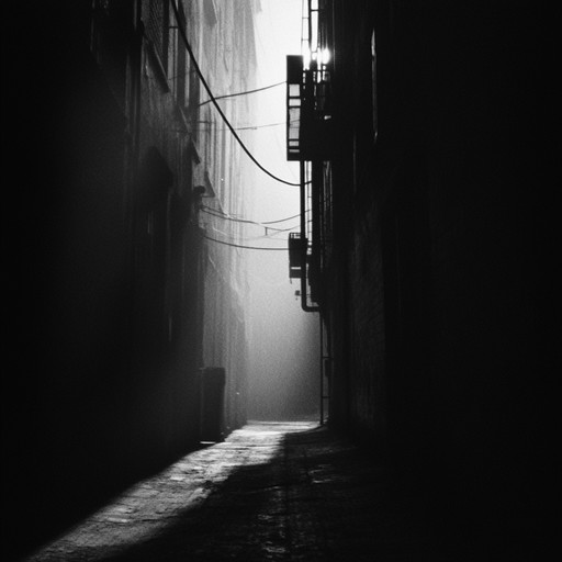 A fusion of dark ambient textures and experimental urban sounds to create an eerie atmosphere of dread and suspense, evoking images of haunted cityscapes and hidden fears lurking in the night