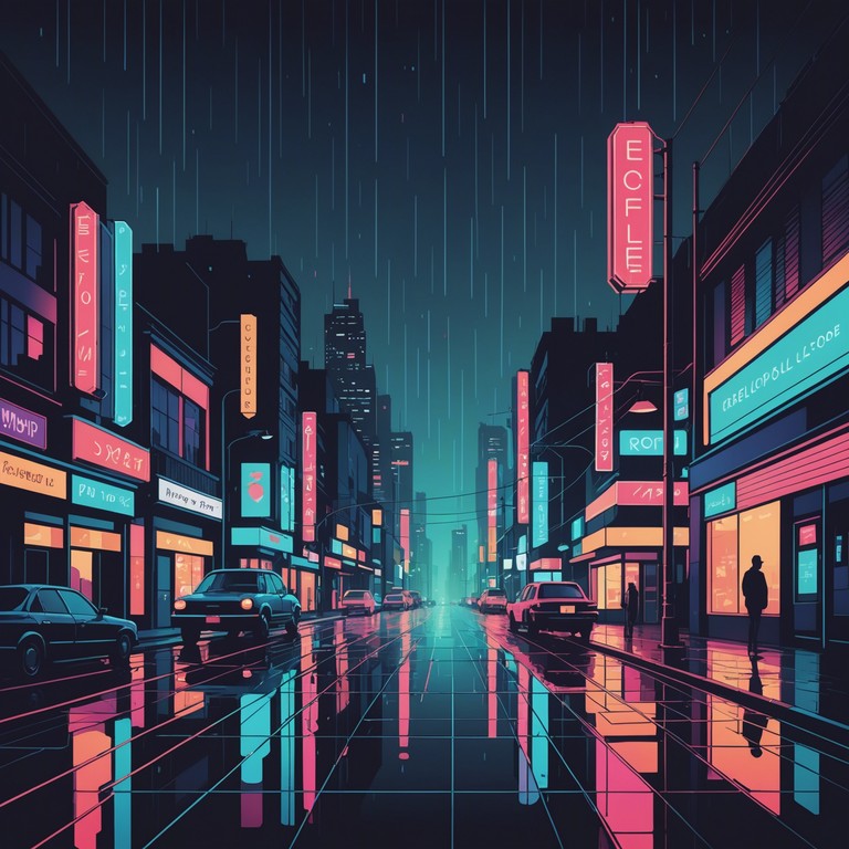 This track blends soft and gentle synthesizer tones with sparse, echoing drum patterns to create a soothing atmosphere. The music is designed to simulate the calming effect of a gentle rain at night, illuminated by the glow of neon lights in a tranquil city. Perfect for reflection and relaxation, it resonates with a feeling of peace while the subtle background beats add a sense of continuous movement.