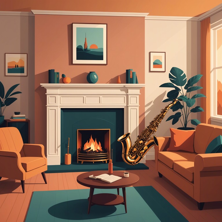 Imagine sitting by a warmly crackling fire in a cozy living room, soft lights casting gentle shadows while a saxophone plays soul soothing jazz melodies that capture the essence of comfort and nostalgia. This heartwarming piece evokes feelings of being in a cherished, serene space, perfect for reflective evenings or intimate gatherings.