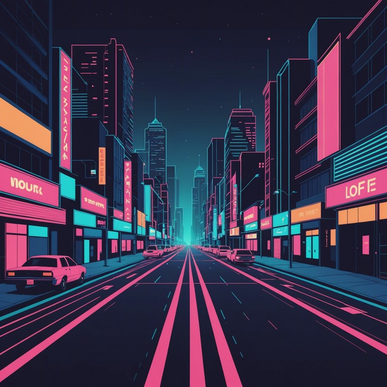 A winding journey through a futuristic city bathyzed in neon lights and shrouded in mystery, captured with a pulsating bassline and eerie atmospheric synth layers that build a sense of foreboding and suspense.