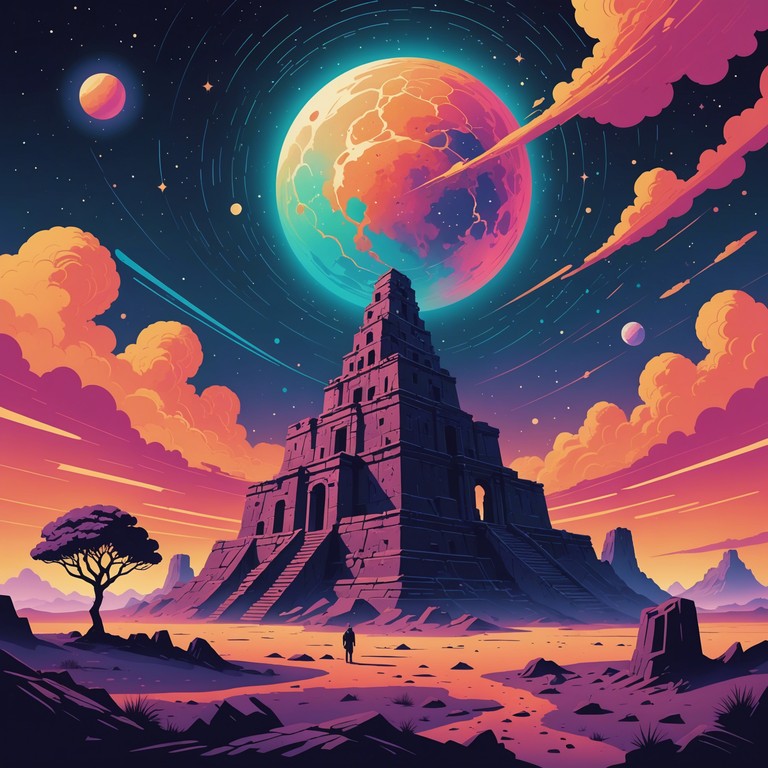 Imagine a world where the future merges seamlessly with the echoes of a mystical past manifested through booming drum beats and ethereal echoes. This music harnesses the intense energy of drum n bass while infusing it with a sense of wonder and ancient mystery. The track aims to transport listeners through time and space with its rhythmic complexity and atmospheric depth.