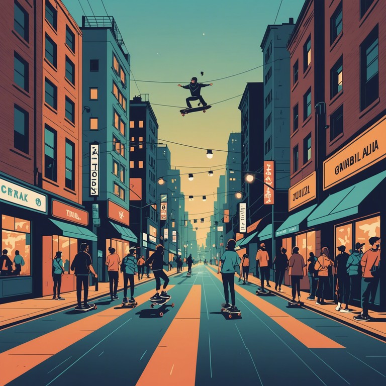 Envision a track that fuels the adrenaline rush of a street parade celebration or a skateboarding triumph, filled with rapid guitar riffs and an unstoppable punk vibe, symbolizing a victorious roar across streets.