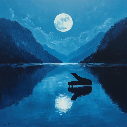 In the depths of a serene night, the softly played piano resonates like a whisper under the light of a full moon, portraying a peaceful solitude through melodious tones.