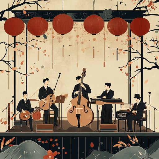 An innovative instrumental piece that fuses the lively swing beats of 1930s jazz with the melodic nuances of traditional japanese music, featuring energetic rhythms and unique tonal textures that captivate listeners.