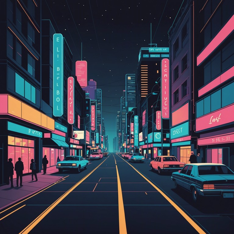 A track that encapsulates the essence of classic disco infused with modern edgy beats, creating an atmospheric yet punchy sound. This piece would use strong bass lines and sharp, rhythmic synthesizer melodies to bring a sense of nighttime city life excitement.