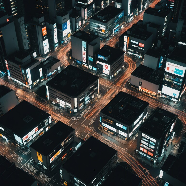 Walking through a quiet tokyo alley after midnight, where soft electric piano tones echo off skyscrapers, evoking a lonely, introspective mood among shadowy lights.