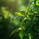 delicate strings play amidst forest sounds