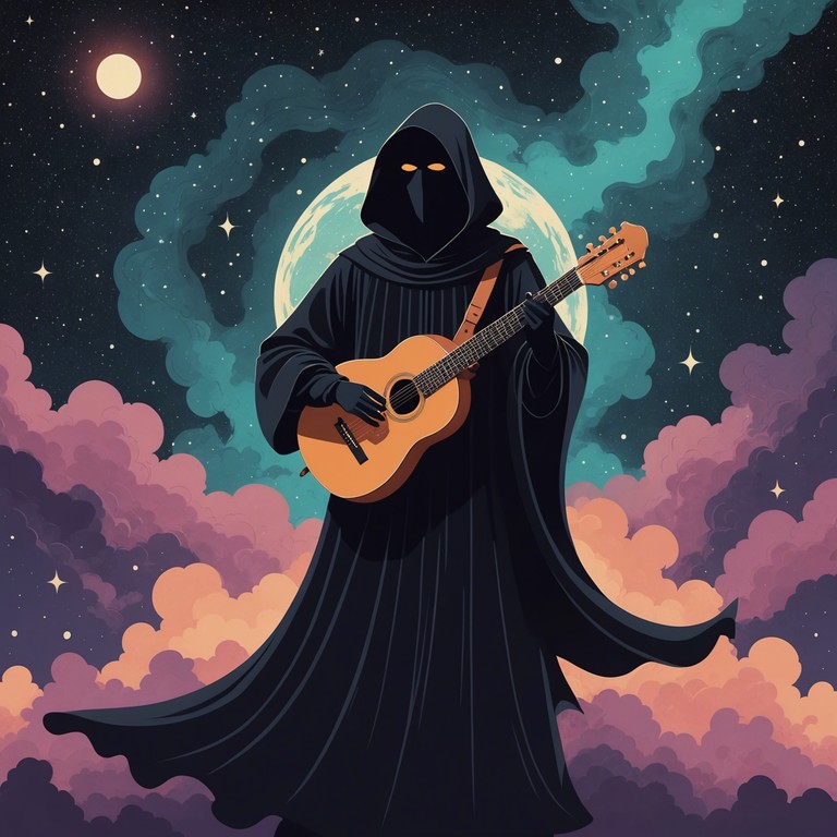 In this composition, ancient lutes echo across a vast starlit void, capturing both the isolation and beauty of space with each pluck of their timeless strings. Meant to evoke the feeling of an interstellar troubadour, this musical piece weaves through cosmic mysteries and tales untold.