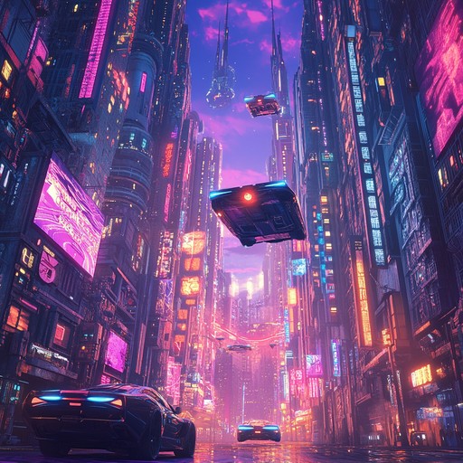 An instrumental cyberpunk track that merges energetic synth melodies with futuristic beats, creating a joyful and uplifting atmosphere reminiscent of neon lit cityscapes and high tech adventures.