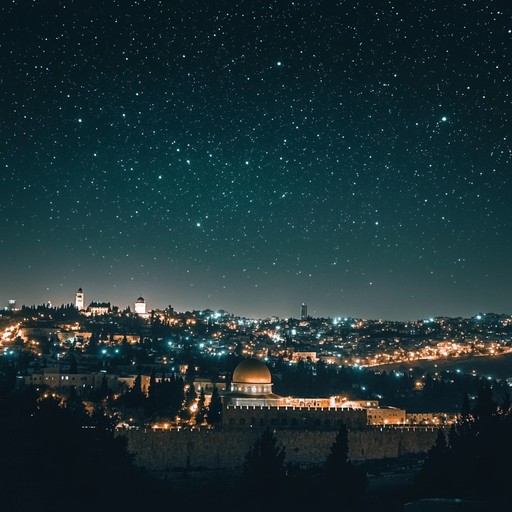 A soothing instrumental piece blending traditional jewish harmonies and subtle modern elements, capturing the tranquil essence of a starlit night over jerusalem, ideal for relaxation and reflection.