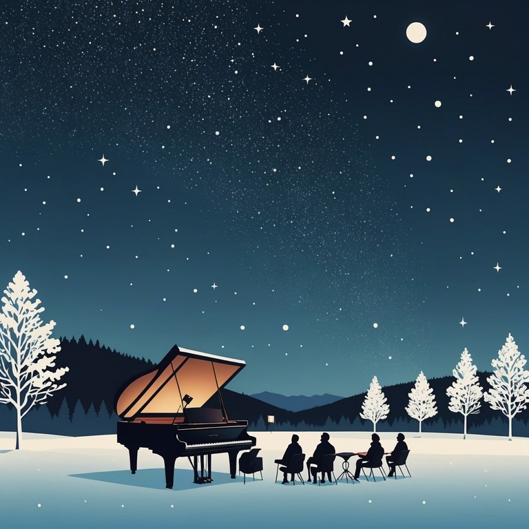 Imagine an orchestra under a clear winter night sky, playing enchanting melodies that celebrate the joy and excitement of the holiday season. This alternative description depicts a slightly different setting, focusing more on the magic and communal joy of listening to live festive music under the stars.