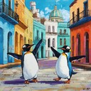 a lively instrumental capturing dancing penguins under cuban skies