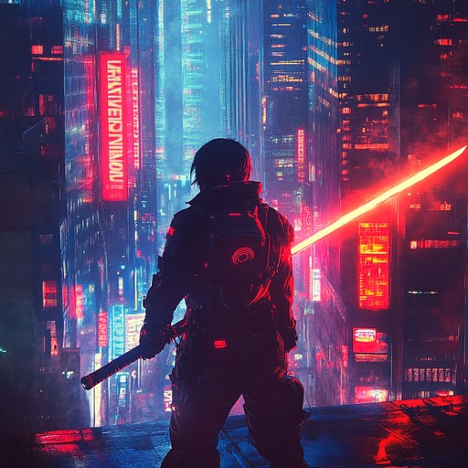 A dynamic cyberpunk anthem portraying the struggle and eventual triumph of neon clad warriors against a dystopian regime. Energizing synth leads and driving basslines create a sense of rebellion and empowerment.